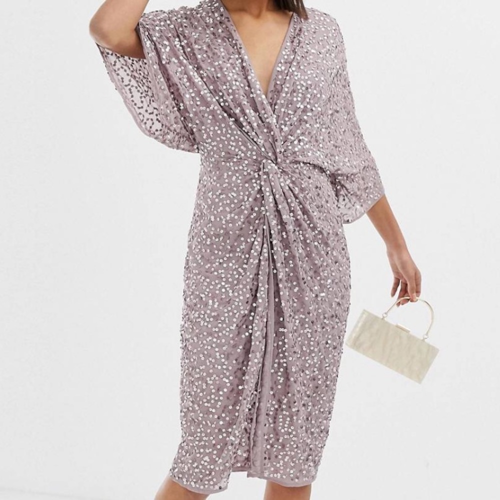 COPY - ASOS design scatter sequin knot front kimono dress